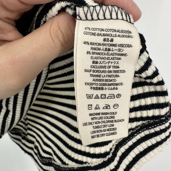 Free People Frenchie Striped Cutout Knit Tee Black/Ivory Small - Picture 7 of 8
